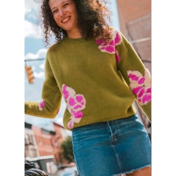 Frnch Paris Sweaters - FRNCH Paris Ulyssia Floral Sweater Coquette Soft Boho Cottage Green Sz Medium